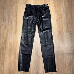 Vintage Y2K Bebe Black 100% Genuine Leather Straight Leg Ankle Zip Pants Size 26